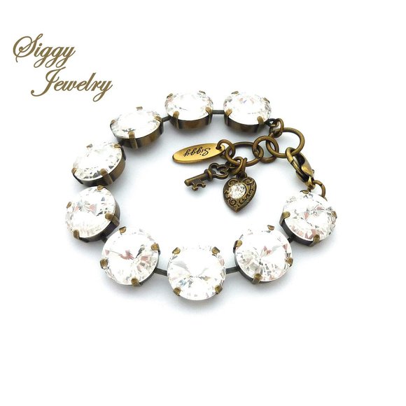 14mm Swarovski Crystal Vitrail Medium Rhinestone Rivoli  Swarovski Elements 14mm Clear Rivoli Bracelet